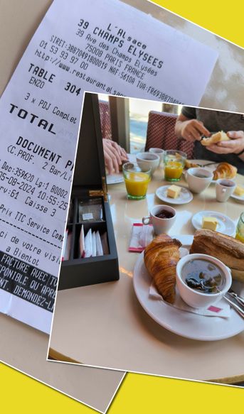 Spätes Frühstück auf der Avenue Champs-Elysees - unsere Bäuche hingen mittlerweile fast am Boden. 